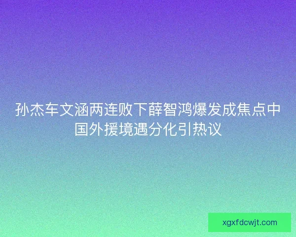孙杰车文涵两连败下薛智鸿爆发成焦点中国外援境遇分化引热议 孙杰车文涵两连败下薛智鸿爆发成焦点中国外援境遇分化引热议